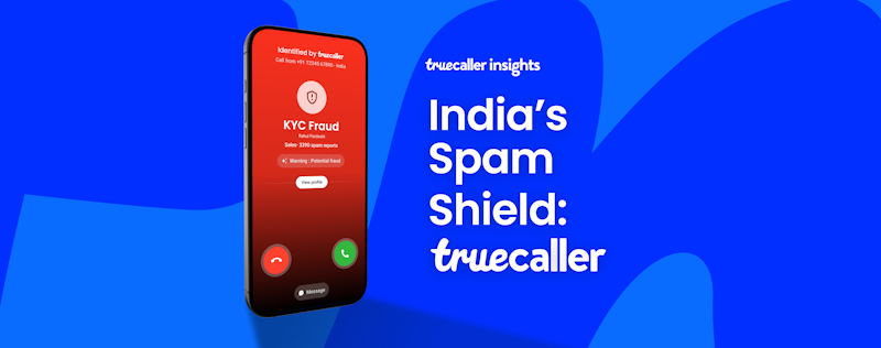 Phone screen with the text India's Spam Shield: Truecaller